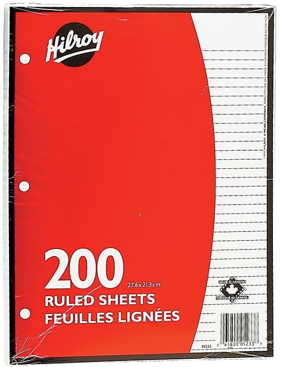 Hilroy 5233 Ruled Looseleaf Refills - 200 Pages