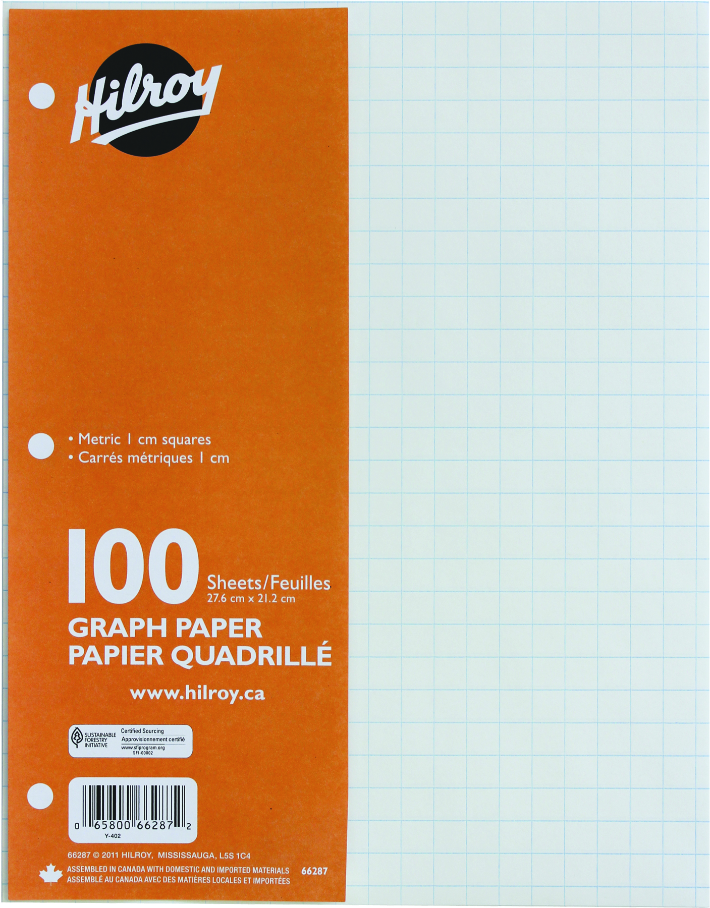 Hilroy 66287 Graph Looseleaf 1cm x 1cm (100sh/pkg) - 8.5" x 11"