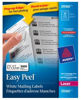 Avery Laser Labels - 2 5/8"x1" - 3000/pkg - 05160