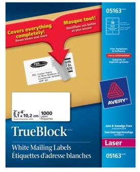 Avery Laser Labels - 4"x2" - 1000/pkg - 05163