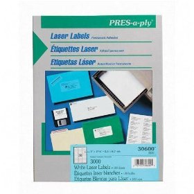 Avery Press Apply Labels - 1"x2 5/8" - 3000/pkg - 30600