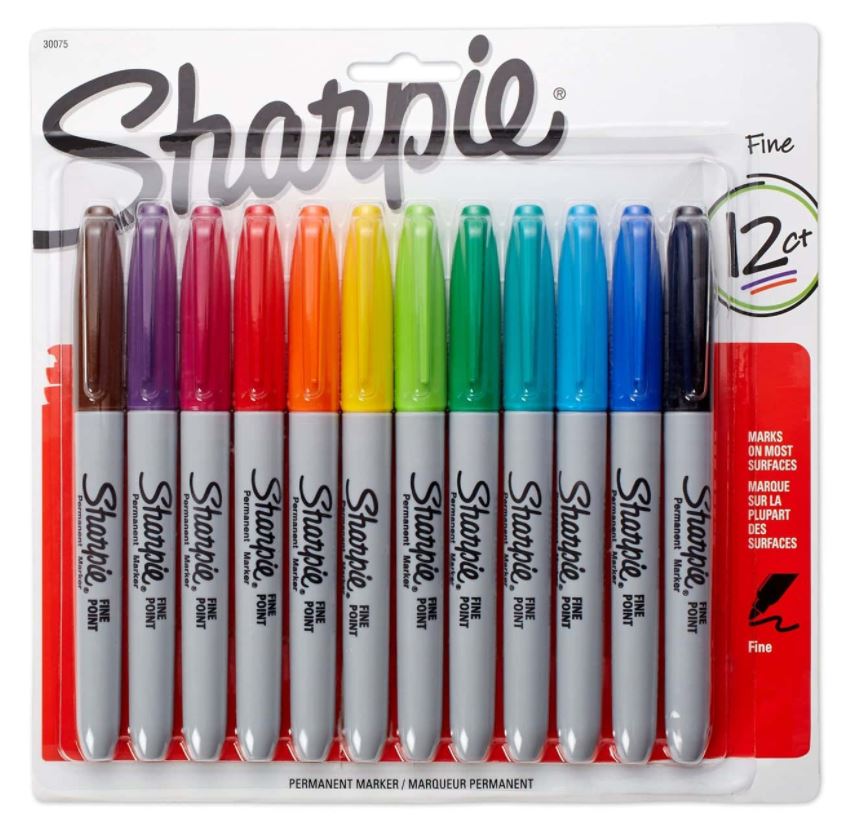 12 Color Sharpie Permanent Markers, Fine Point, Assorted, 12 Pack