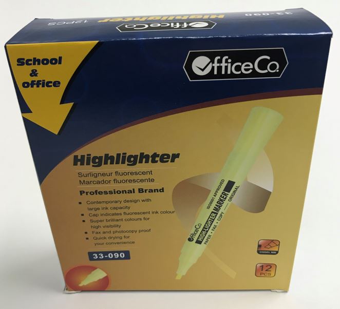 Officeco EP100130 OfficeCo Highlighter Yellow - Chisel Tip - Box of 12
