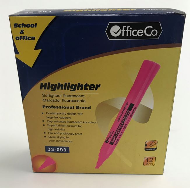 Officeco EP100130 OfficeCo Highlighter Pink - Chisel Tip - Box of 12