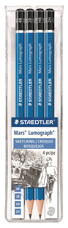 Staedtler 100 WP4 Lumograph Sketching Pencils Hard, Set of 4