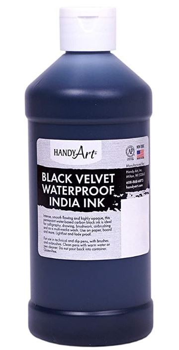 Handy Art Non-Toxic Waterproof India Ink, 1 Quart, Black Velvet 