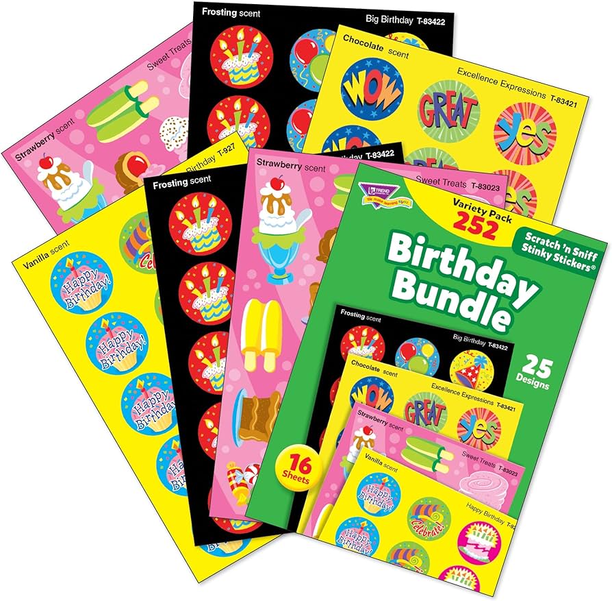 Trend T83918 Scratch and Sniff Stinky Stickers Birthday Bundle Variety Pack