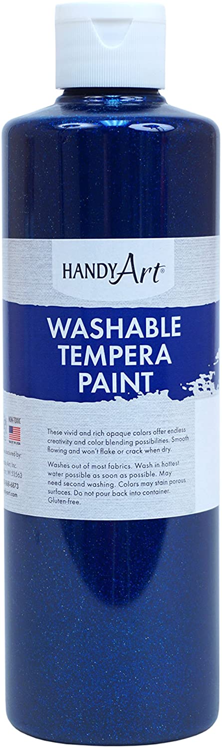 Handy Art 281030 Glitter Tempera Paint Washable Blue - 16oz, Each