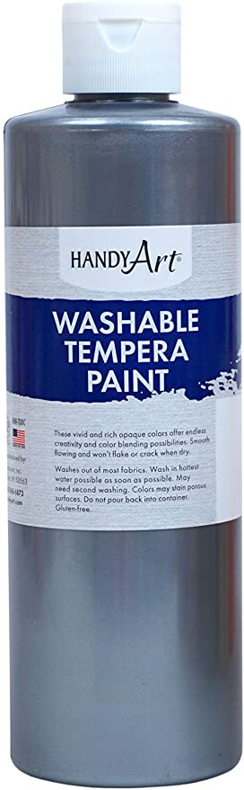 Handy Art 281166 Glitter Tempera Paint Washable Silver - 16oz, Each