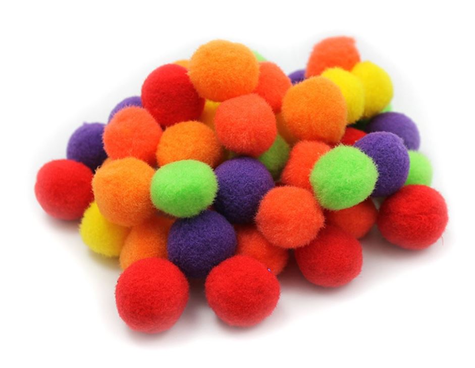24 mm (1 inch) Pom Poms Assorted Colours - Hot