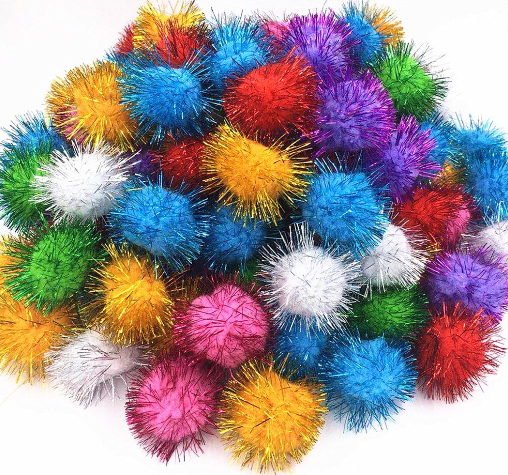 C338 Pom Poms Assorted Colours Glitter - 1.5"