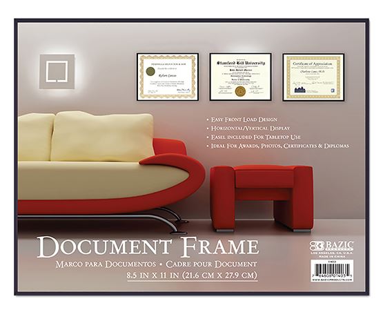 8.5 in x 11 in Front Loading Document Frame with Glass Cover 1403